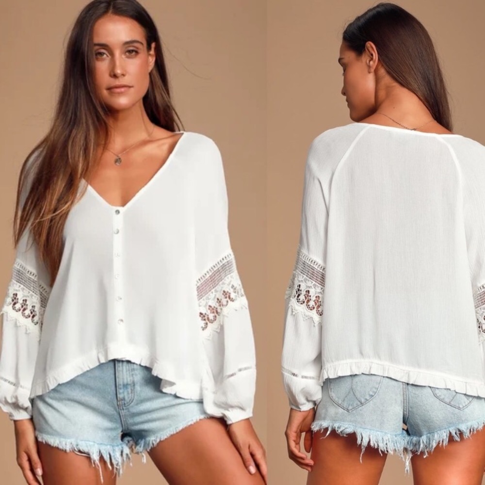 The Lulus Joanie White Crochet Lace Long Sleeve Button-Up Top